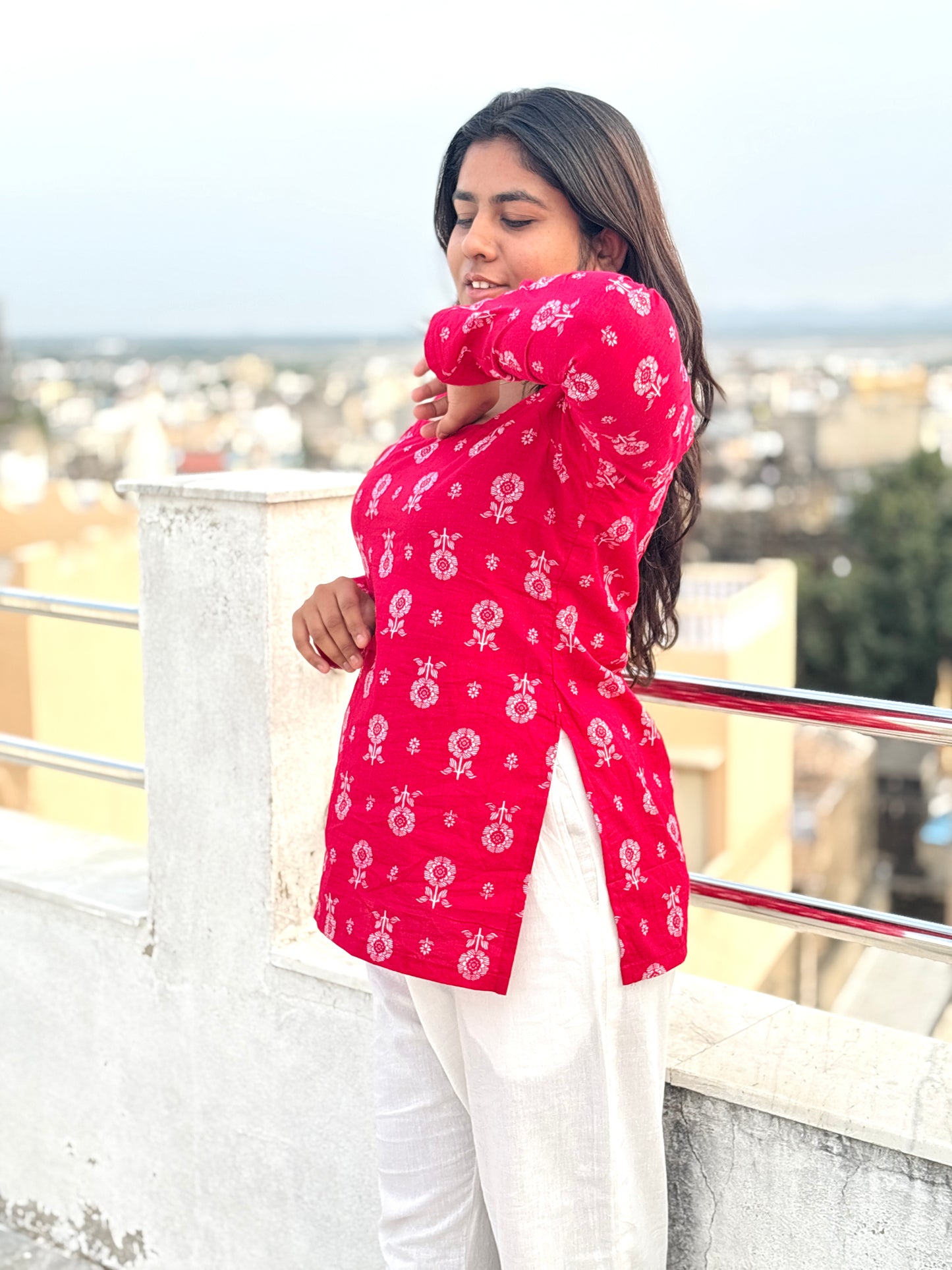 Kaalratri- rani pink short kurti