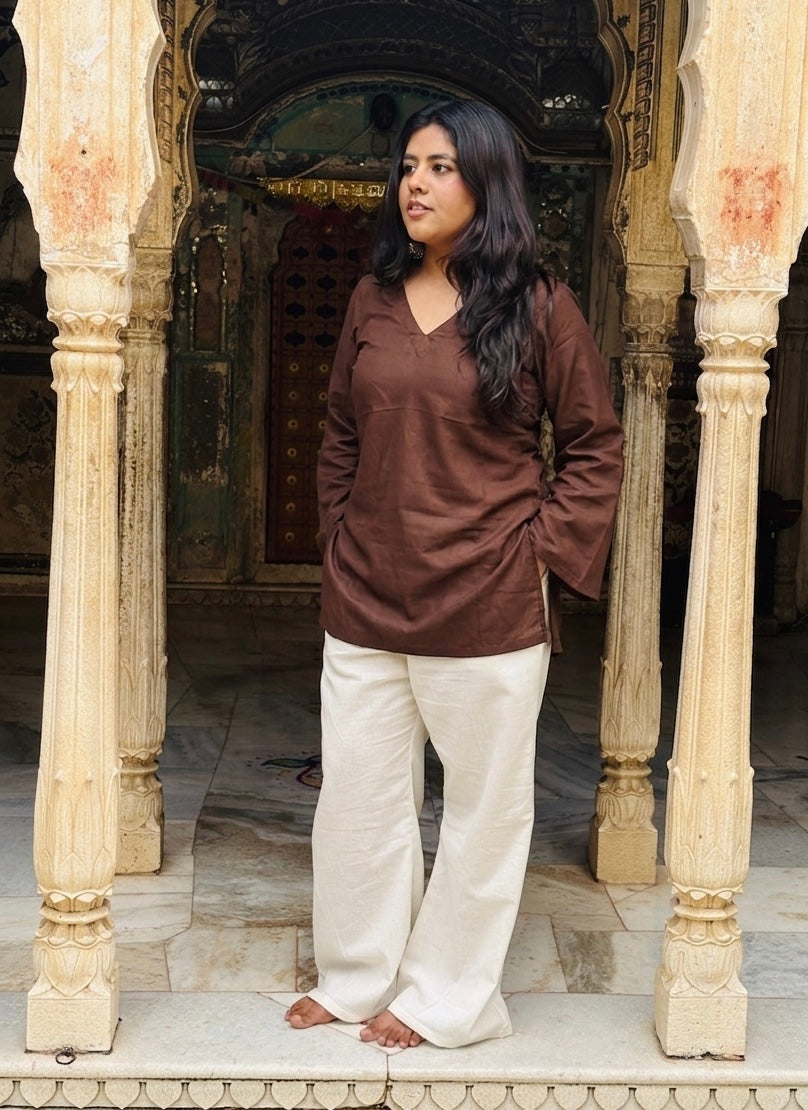 Siddhi-brown khadi cotton short kurti