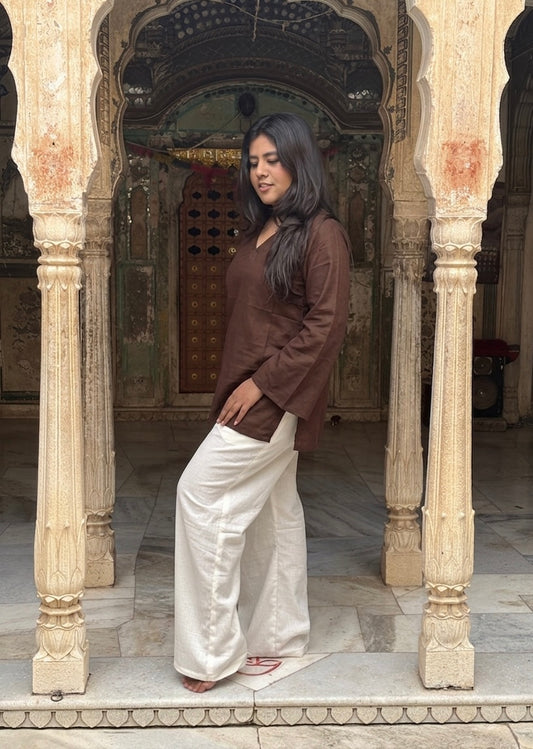 Siddhi-brown khadi cotton short kurti