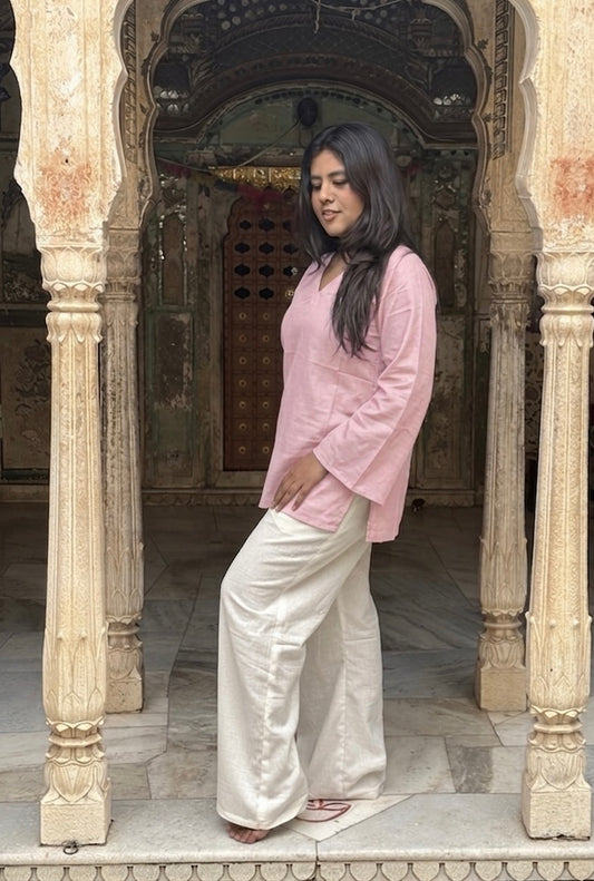 Siddhi-baby pink khadi cotton short kurti